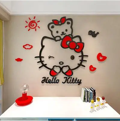 Кошка Hellokitty Акриловые 3d наклейки на стену детская комната Мультяшные наклейки прикроватные настенные украшения для спальни-84 - Цвет: NO  02