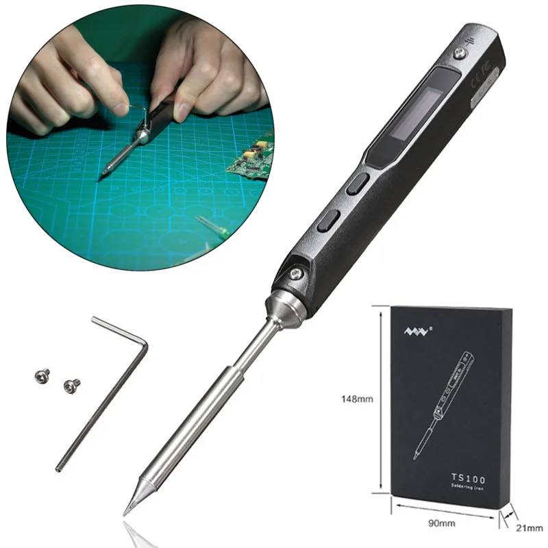 

TS100 65W USB Mini Electric Soldering Iron with Regulator LCD Display Digital Welding Tip Pen Welding Solder Pencil Tools SMD