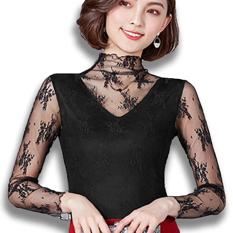 Blusas Feminina Сексуальная Блузка рубашка Для женщин тонкий сетчатые Топы Femme эластичность Видеть Сквозь прозрачные майки с принтом элегантные