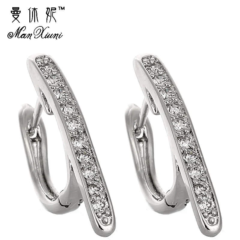 Manxiuni Новая мода серьги-гвоздики Роскошные u-образные CZ букле d'oreille женские ювелирные украшения для ушей геометрические серьги