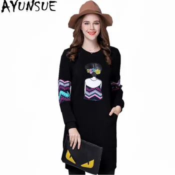 

AYUNSUE 2020 Women Cotton Sweater Dress Female Black Thick Winter Dresses Patchwork Vestidos Plus Size Women Clothing 5XL WXF563