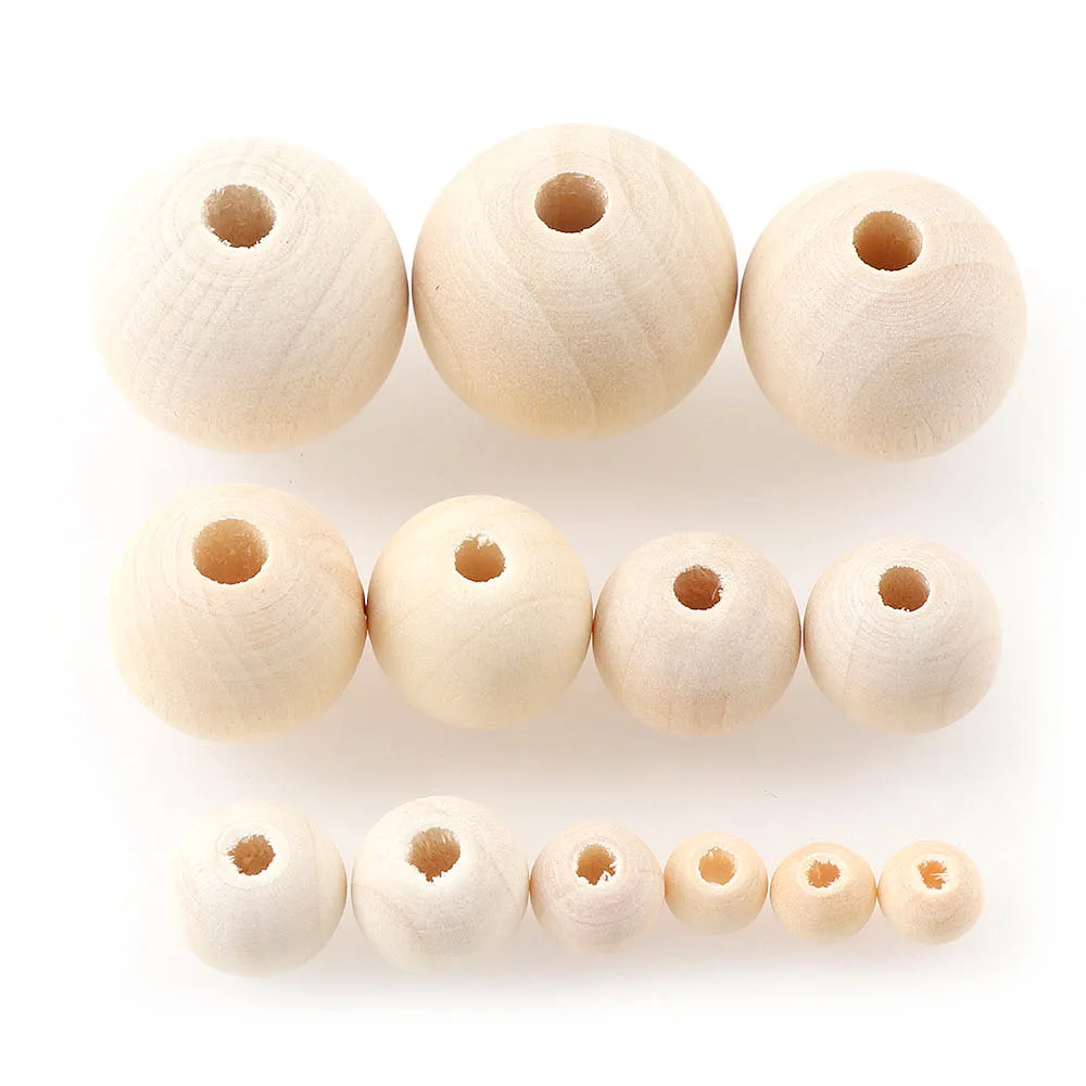 

6/8/10/12/14/16/18/20mm Round Wooden Beads Pendant Eco-Friendly Natural Wood Spacer Teething Beads Jewelry MakingHandmade