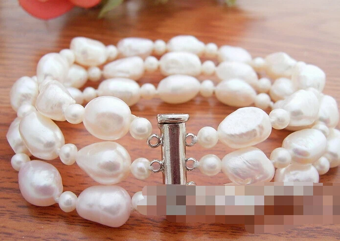 

free shipping 09728 White Baroque Pearl Bracelets