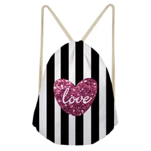 FORUDESIGNS, женская сумка на шнурке, черно-белая полоска, печать, полиэстер, для детей, с любовью, рюкзак с рисунками для путешествий, портативный