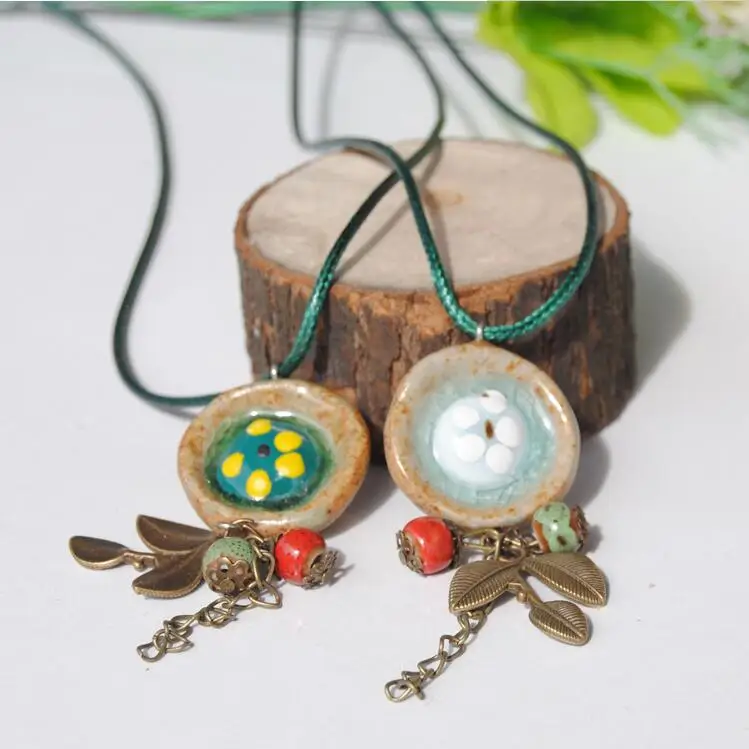 Brokenstone Ethnic ceramic creative flower necklace for women jewelry
