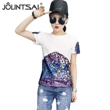 

Plus Size T shirt Women 2017 New Arrival Summer Fashion O Neck Short Sleeve Sequins T-shirt Casual Loose Tee Shirt Femme