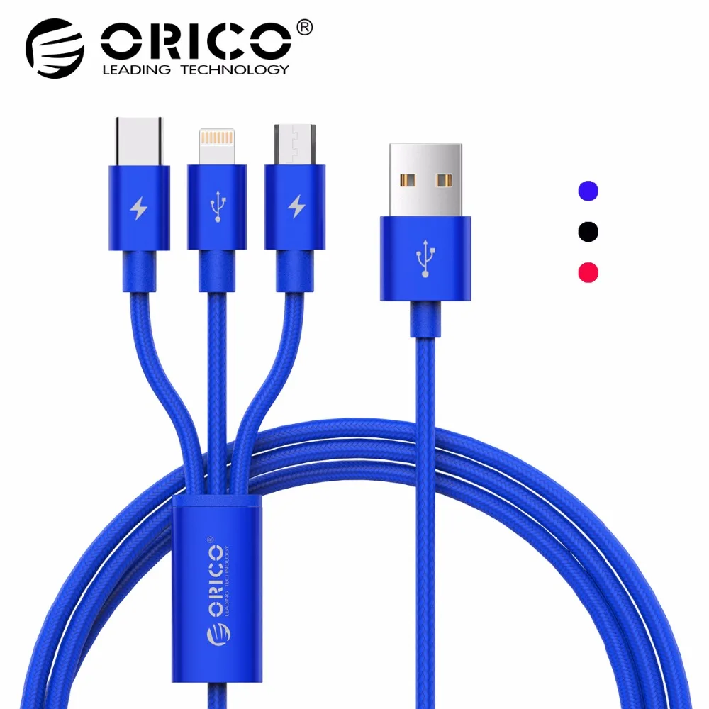 

ORICO 3 IN 1 Type C 8Pin Micro USB Cable For iPhone 8 X 7 6 6S Plus iOS 10 9 8 Samsung Nokia USB Fast Charging Cables Cord