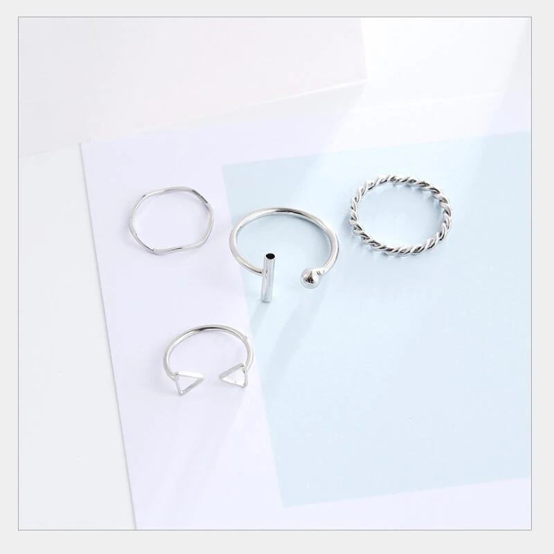 

4 Pcs/Set Silver Color Ring Set Simple Triangle Geometry Rings For Women