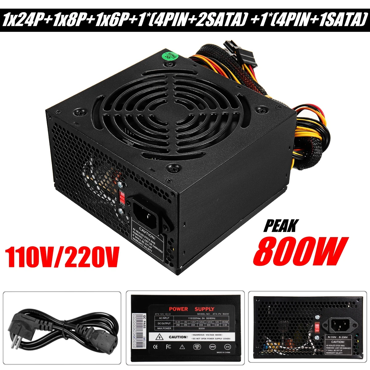 

Black Max 800W Power Supply PSU PFC Silent Fan ATX 24-PIN PC Computer SATA Gaming PC Power Supply For Intel AMD Computer