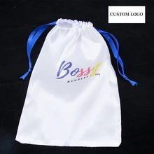 Стильный логотип под заказ 18X30 cmSilk Drawstring карманная упаковка для волос атласные сумки с кисточками женская сумка для хранения париков подарочная сумка