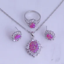 Эстетические розовый имитация огненный опал и кубический циркон 925 марка серебро Цвет Ювелирные наборы Размеры 5/6/7/ 8/9/10 H0298