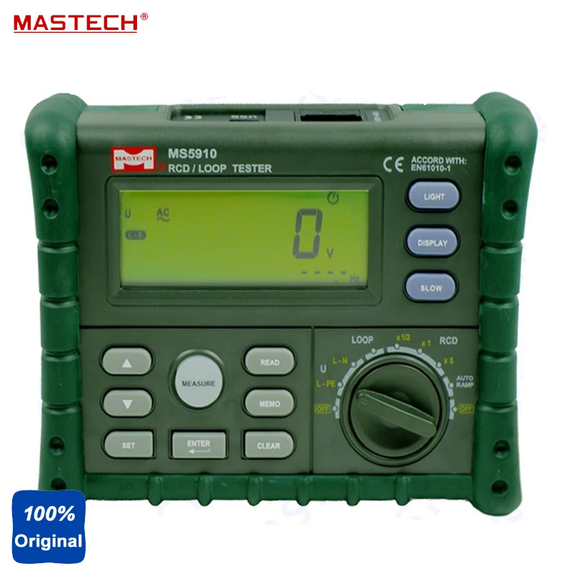 

Circuit Breaker RCD Loop Tester Meter Trip-out Time & Current Voltage Frequency Loop Resistance Measurement USB MS5910