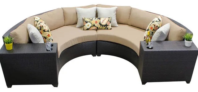 All Weather 4 Piece Outdoor Wicker Patio Furniture Half Round Sofa Outdoor Wicker Patio Furniture