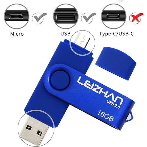 LEIZHAN флеш-накопитель USB 128 ГБ Micro USB флеш-накопитель 64 ГБ USB 2,0 карта памяти 32 ГБ флеш-накопитель 16 ГБ Android карта изображения 8 ГБ 4 ГБ otg - Цвет: Micro-USB 2.0-Blue