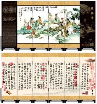 

MINI Folding Screens 6 Joined Panels Decorative Painting Wood Byobu Wang Hsi-Chih Calligraphy Orchid Pavilion Preface of Lanting