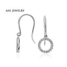 ANI 14 k белые золотые женские сережки с подвесками 0,18 КТ Сертифицированный I/SI1 настоящие ювелирные изделия с бриллиантами круглые Висячие серьги для женщин помолвка