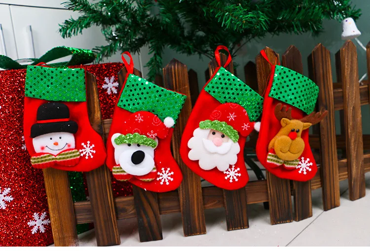 

4PCS Cute Snowman/Santa Claus/Deer Christmas Stocking Gift Bags&Holders For Home Christmas Party Xmas Tree Kids Gifts Decoration