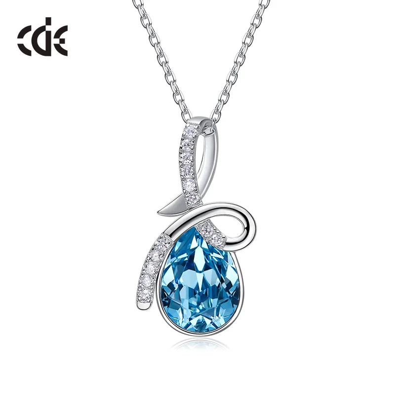 

CDE 925 Sterling Silver Water droplets Necklace Embellished with crystals fine Pendant Jewelry Women Gifts