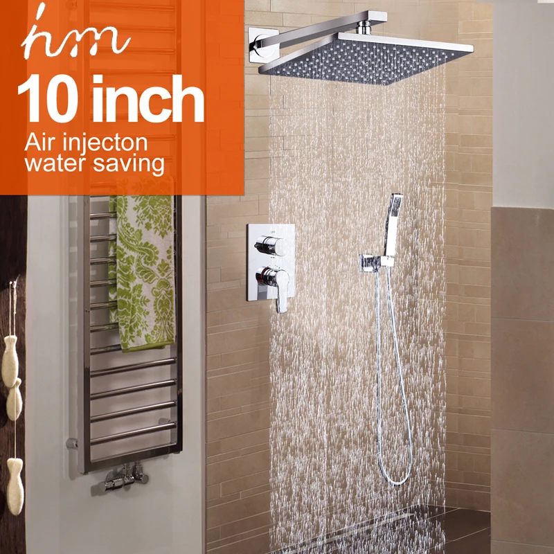 Shower Head Bathroom Faucet Bathroom Shower Faucet Set 10" Rainfall ShowerHead System Polished Chrome Bath & Shower Luxury Rain Mixer Combo Wall Mounted hm