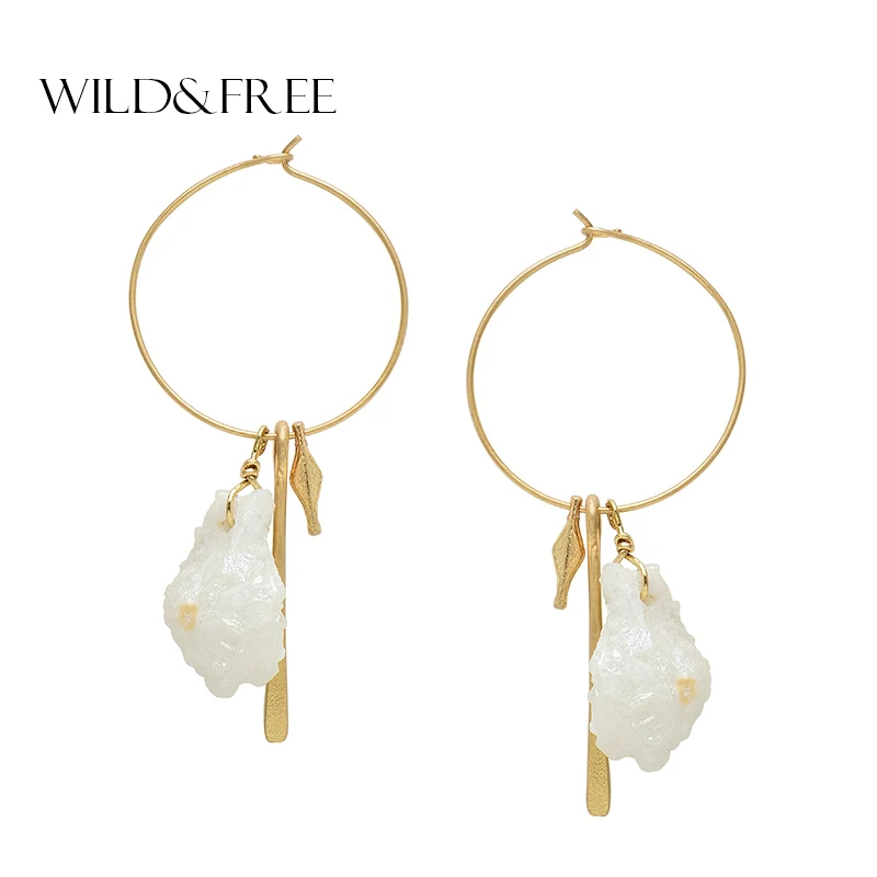 

Women Handmade White Stone Round Hoop Earrings Vintage Zinc Alloy Geometric Pendant Circle Hoop Earrings Jewelry