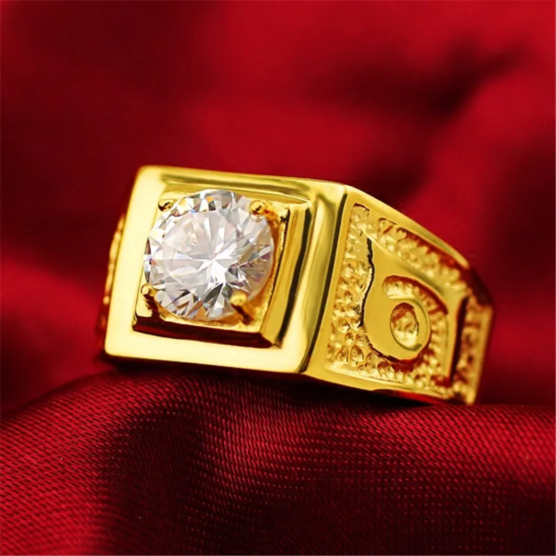 

Fashion Mens Carat Fire Zirconia Stone Rings Engagement Wedding Ring In Titanium Stainless Steel Gold/Silver Color Free Box