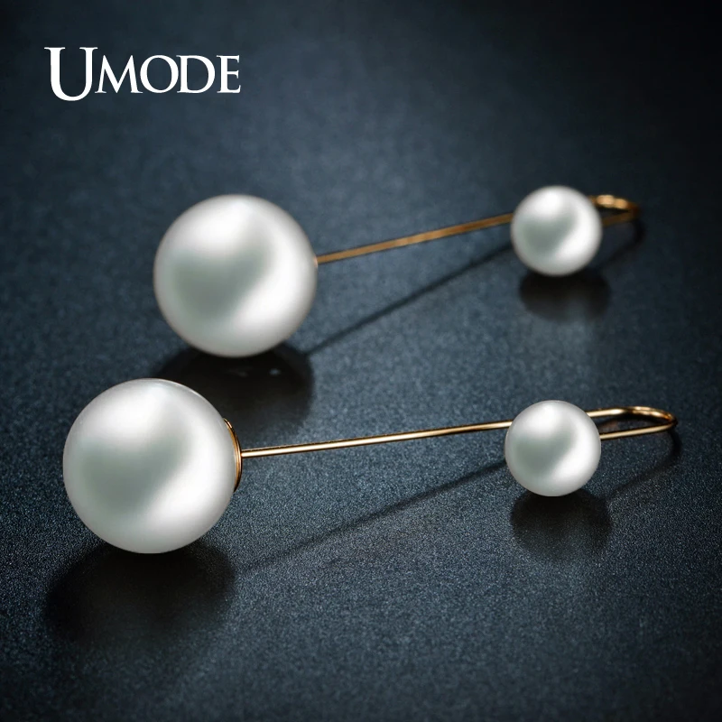 

UMODE Gorgeous Long Double Simulated Pearl Earrings Elegant Boucle D'oreille Fashion Jewelry Rose Gold Color Bijoux JE0254A