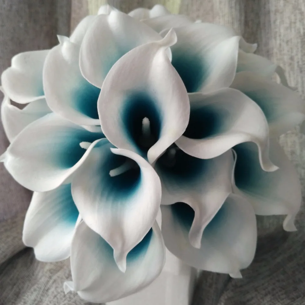 100 Настоящее прикосновение Калла Лилия Бирюзовая Калла из латекса лилии бирюзовые Синие Свадебные цветы для свадебного украшения цветов