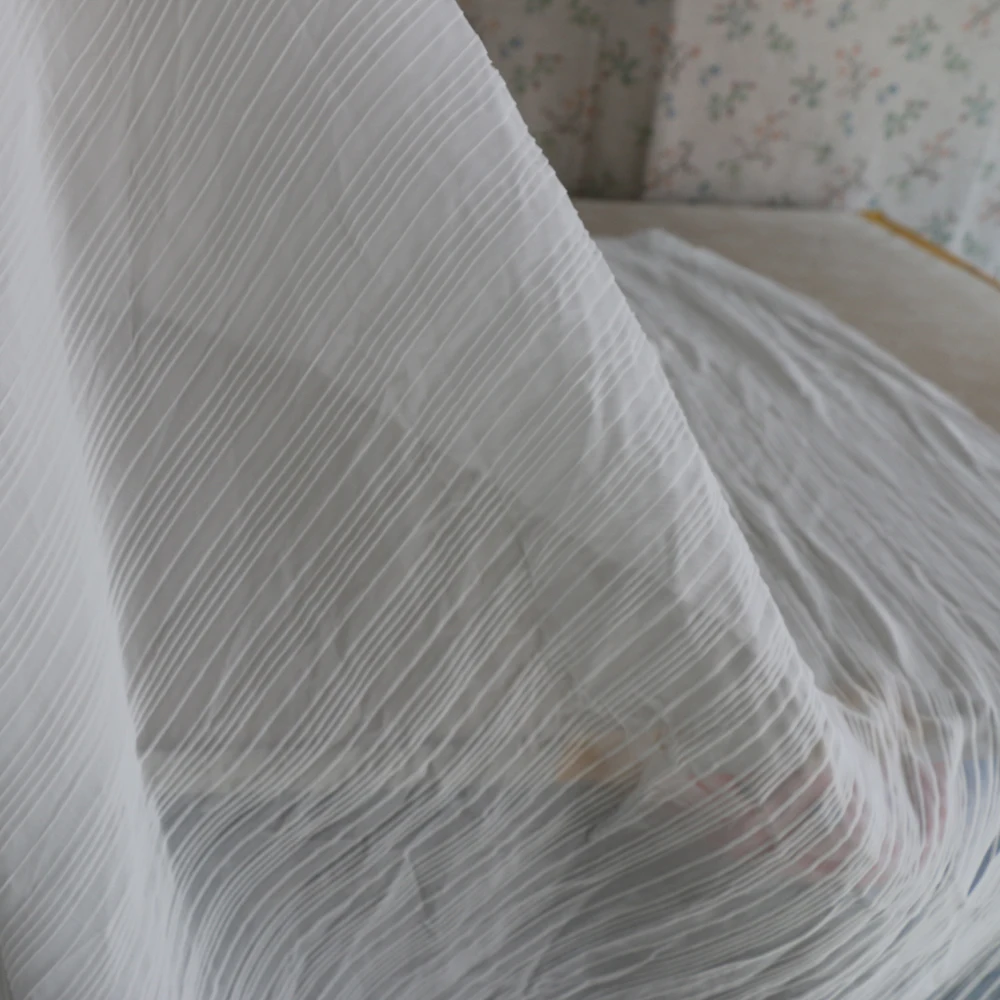 Sold By Meter Pure White Polyester Pleated Chiffon Fabric Sheer For