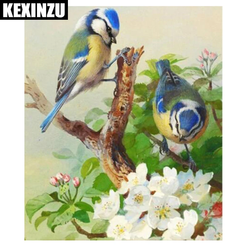 

KEXINZU 3D Diamond Painting Cross Stitch Two Birds On Tree Crystal Needlework Diamond Embroidery Animals Full Diamond Decorative