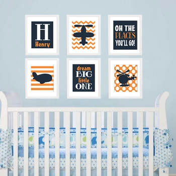 

6pcs/set AIRPLANES Boy Nursery PLANES Helicopter Go Child Dream Big Personalized Name Canvas Painting Canvas Art, No Frame