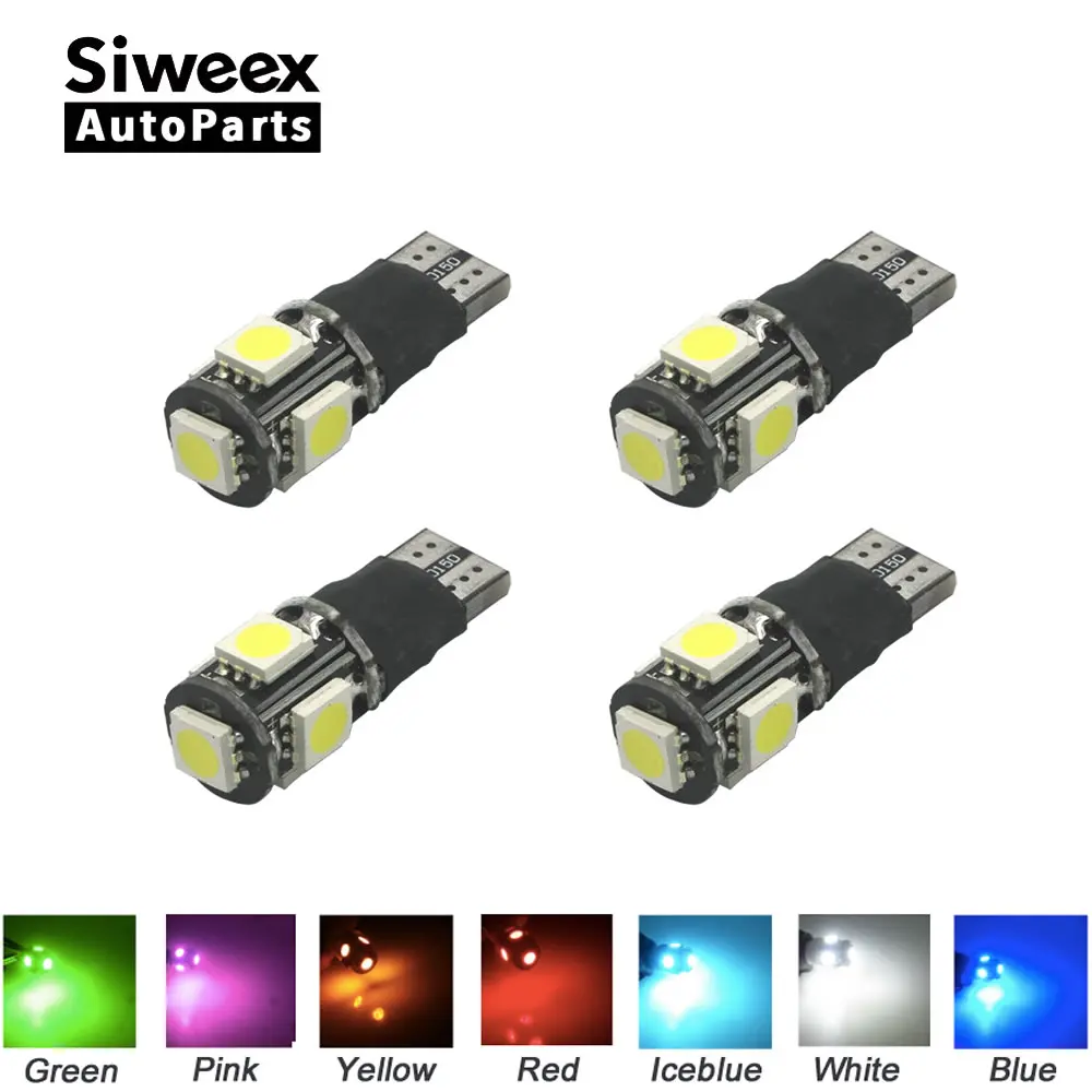 

4PCS T10 LED W5W 5SMD 5050 Leds Fast Flashing Strobe / Always on 2 Model Car Side Marker Rear Light Lamp Bulbs 12V 7 Colors