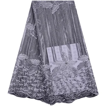 

Latest Gray French Nigerian Laces Fabrics High Quality Tulle African Laces Fabric Wedding African Tulle Lace With Beads Y1430