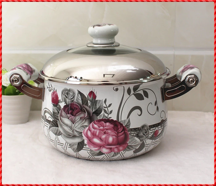 Thickened porcelain enamel pot stew pan stainless steel cover