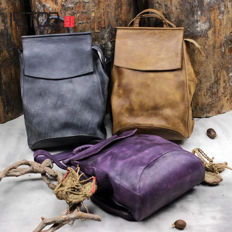 

AETOO Women's leather backpack vintage large travel backpack genuine leather cowhide