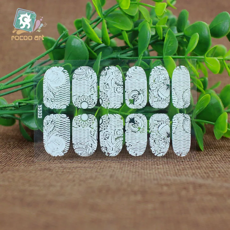 

Y5323/Sexy White Lace Design Nail Wraps Fingerprint Decals Nail Art Stickers Manicure Decor Transparent Adhesive Sticker