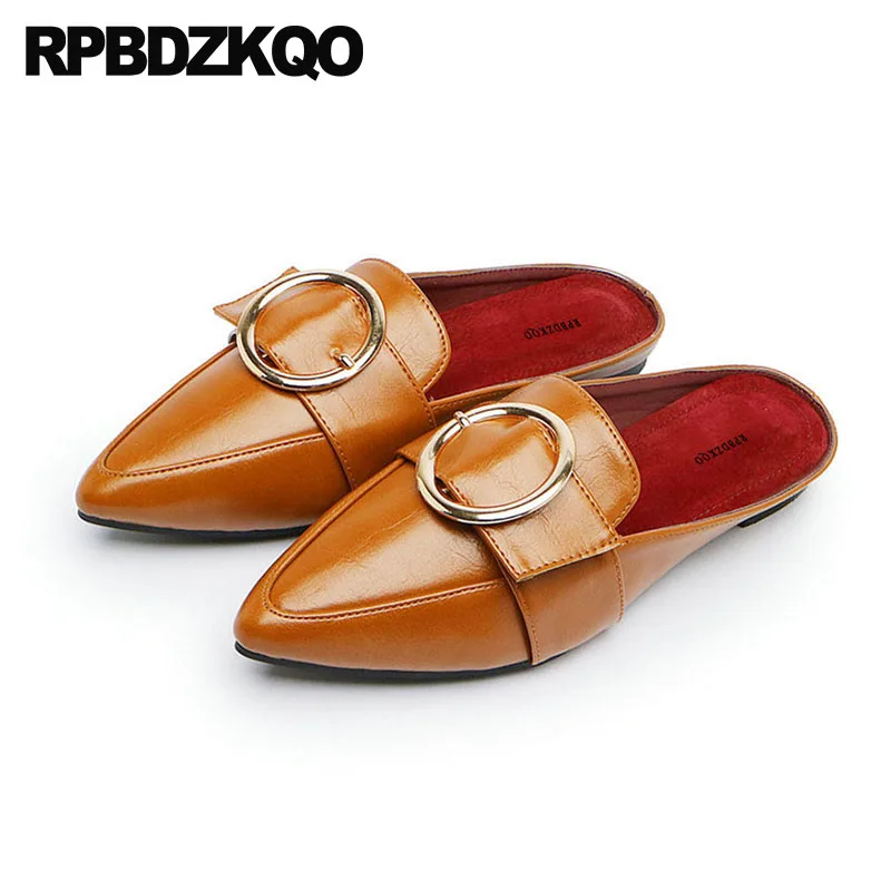 

Metal Flats 11 Sandals Pointed Toe Green Large Size Mules British Style Slippers Designer Brown Ladies Cheap Shoes China Women