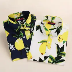Dioufond хлопок для женщин блузка с длинным рукавом принтом рубашки с цветочным принтом повседневное цветочный Blusas Femininas летние женские топы