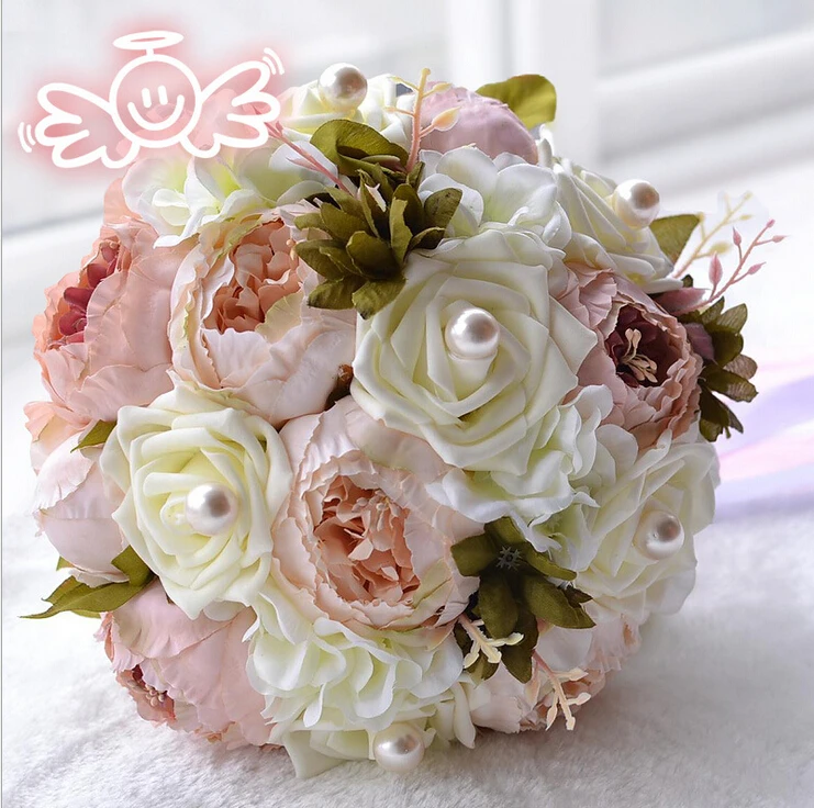 2019 Bride Bouquet Vintage Artificial Flower Wedding Bouquet Peony