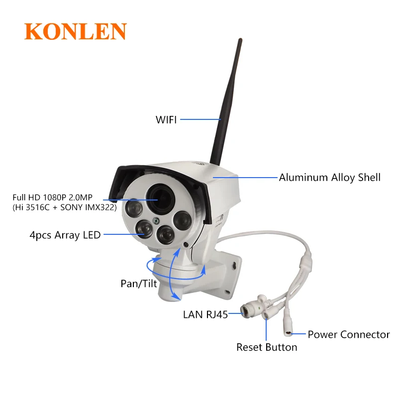 Starlight аудио PTZ наружная IP камера 1080P провод WiFi sony Pan Tilt Автоматический зум 2MP FULL HD пуля SD карта onvif ночное видение 50 м