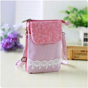 

Cotton plaid floral lace women coin purse female organizer wallet small money pouch phone bag bolsa carteira feminina for girls