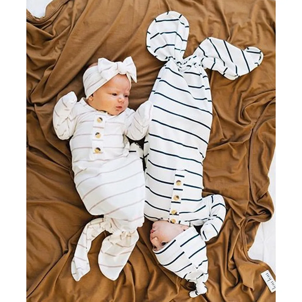 Спальный мешок для малышей; милый спальный мешок в полоску для новорожденных мальчиков и девочек; Пеленальный мешок и шапка; муслиновая пеленка; хлопковый комплект одежды