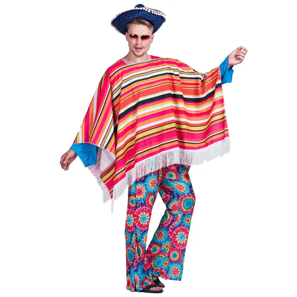Мексиканское пончо для мужчин, ковбойский костюм Дикого Запада, карнавальные вечерние костюмы для взрослых, мужской бандит, одеяло, одежда, костюмы на Хэллоуин