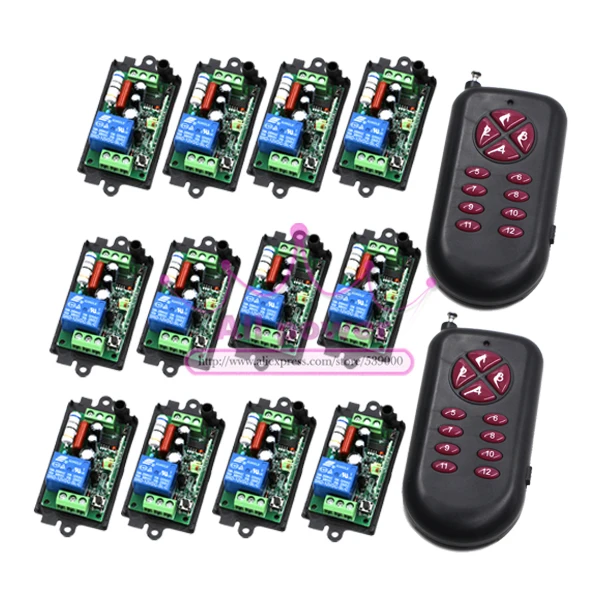

New product AC220V 1CH RF Wireless Remote Control Switch system 2Transmite&12Receiver 220V relays remote control supply M4 T4 L4