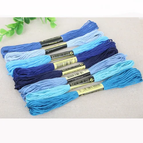 Разные цвета, 8 шт./лот, Длина 7,5 м, аналогичные DMC нити для вышивки крестиком, хлопковые нитки для вышивки, для рукоделия, швейные инструменты, аксессуары - Цвет: Blue