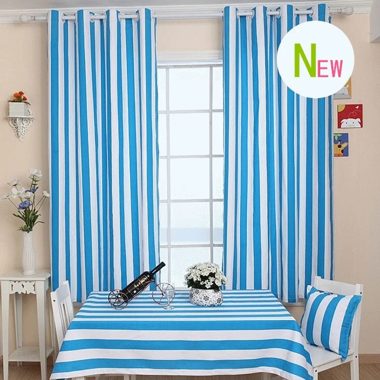 blue and white stripe curtain for the living room modern style cavas material three sizesin