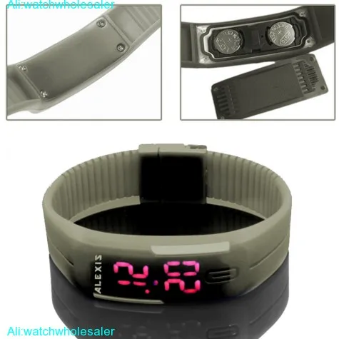 DW447D New Rectangular GrayWatchcase LED Silicone Gray Band Unisex Digital Watch