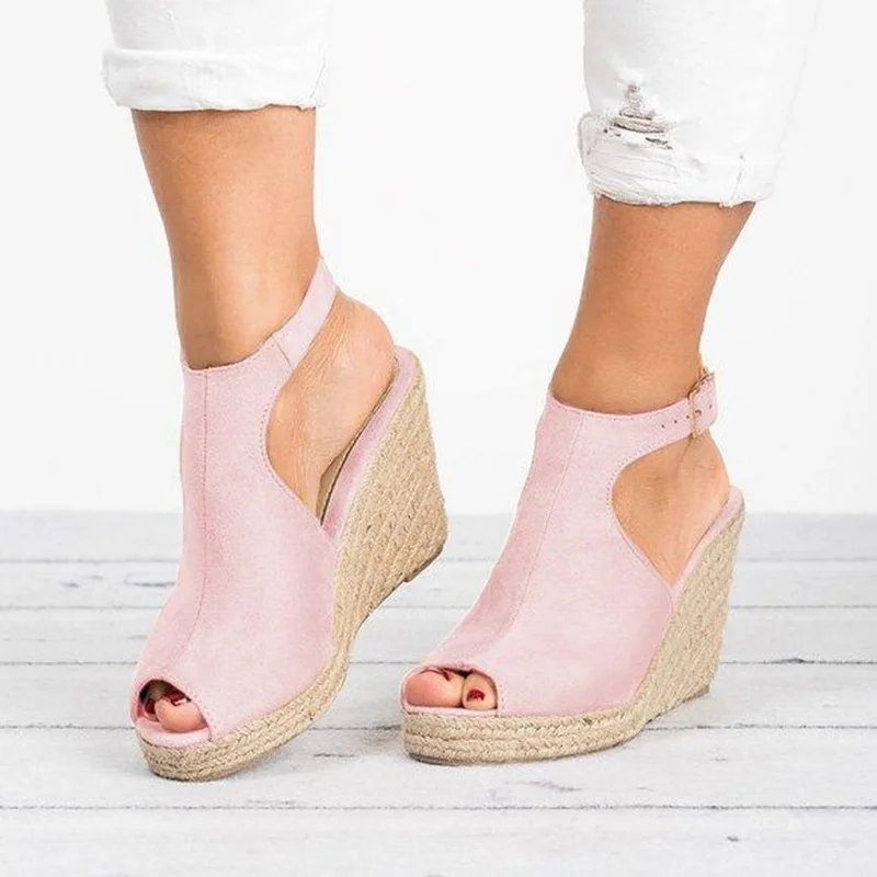 

Moda de mujer Zapatos de tacón alto sandalias casuales de lino cuña de plataforma hebilla de tobillo hebilla sandalias