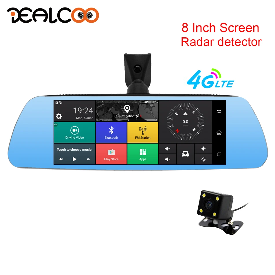 Dealcoo 8' IPS Touch Screen Car DVR 3 in 1 Radar Detector Android Mirror 4G/WIFI Two Cameras 1080P Rearview Camera Registrator Dealcoo 8' IPS Touch Screen Car DVR 3 in 1 Radar Detector Android Mirror 4G/WIFI Two Cameras 1080P Rearview Camera Registrator