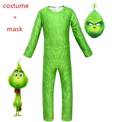 Детский карнавальный костюм «Гринч», карнавальный вечерние костюм на Хэллоуин, зеленый комплект одежды, Забавный Рождественский комплект