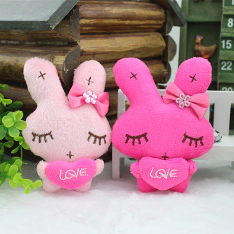 Cute Bunny Rabbit Plush Toys Love Rabbits Dolls Small Key Bag Pendants Gift DIY Wedding Party Flower Bouquet Decor 11cm  (2)